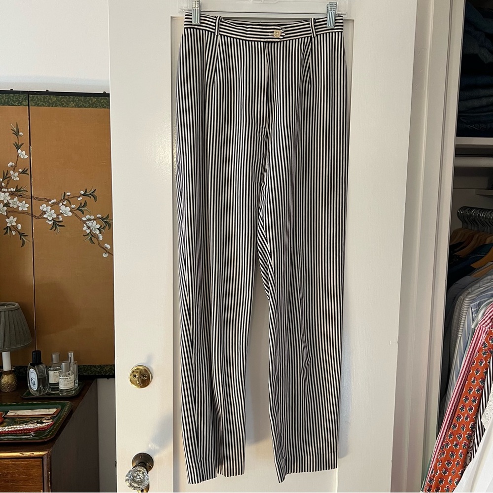 Navy & White Striped Vintage Ralph Lauren Cotton Pants, 26” Waist